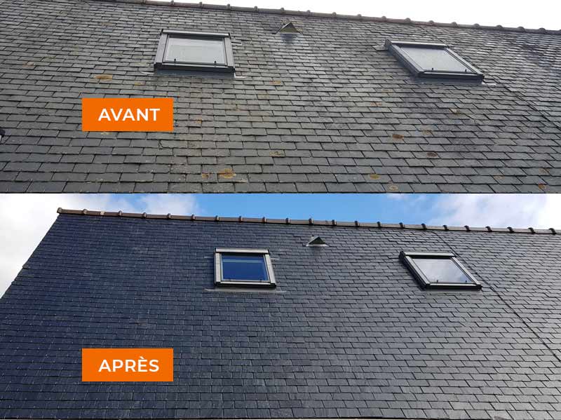 Nettoyage et démoussage toiture - Salland couverture 44 : anti-mousse couverture.. peinture hydrofuge toit : couvreur intervention en Loire-Atlantique (44)